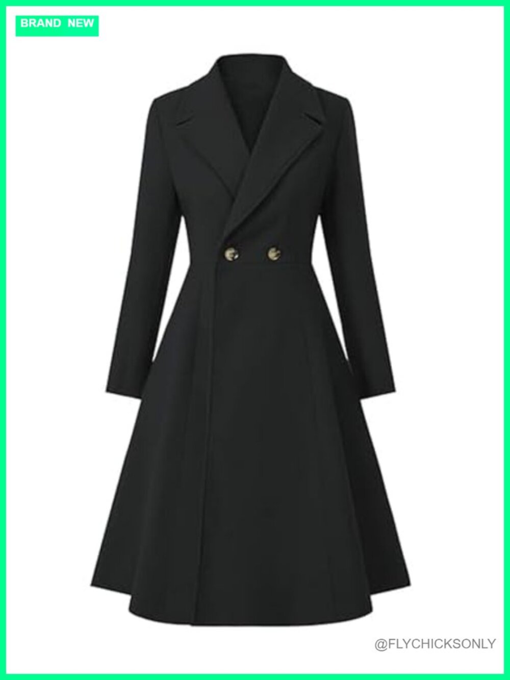 Wool Blend Pea Coat Double Breasted Notch Lapel Swing A Line Long Overcoat